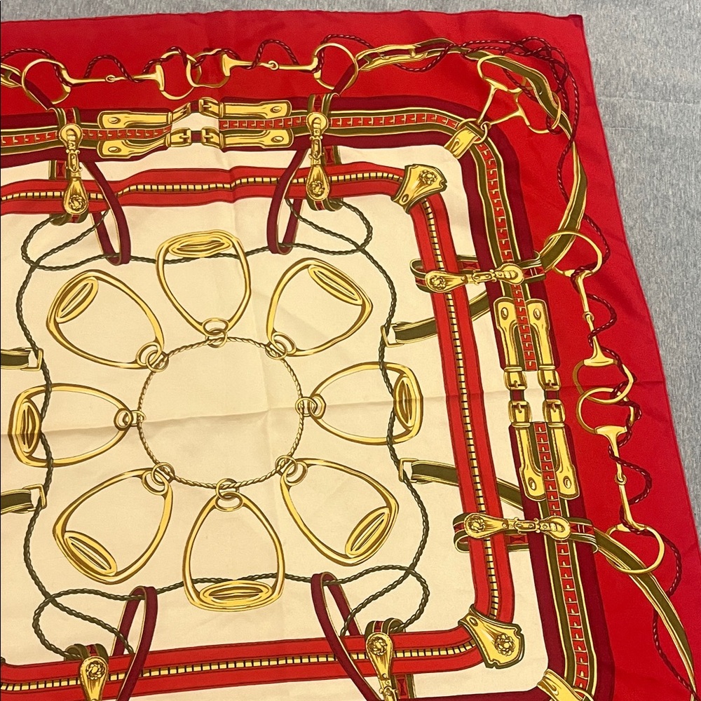 Red and Gold Equestrian Satin/Silky Print Scarf